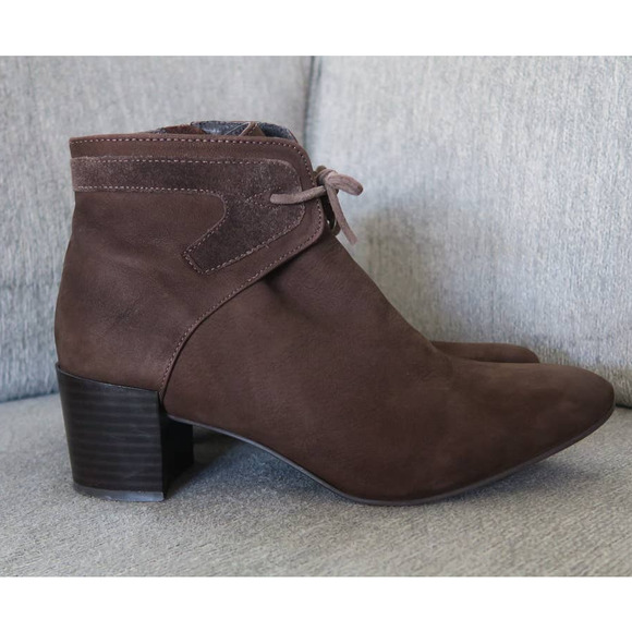 Azura Sz‎ 10.5 European Luxury Apolonia Brown Leather Tie Up Pointed Toe Bootie - Picture 4 of 10